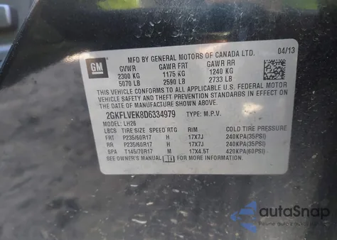 2013 GMC Terrain Slt-1 из США, поврежденный, VIN 2GKFLVEK8D6334979